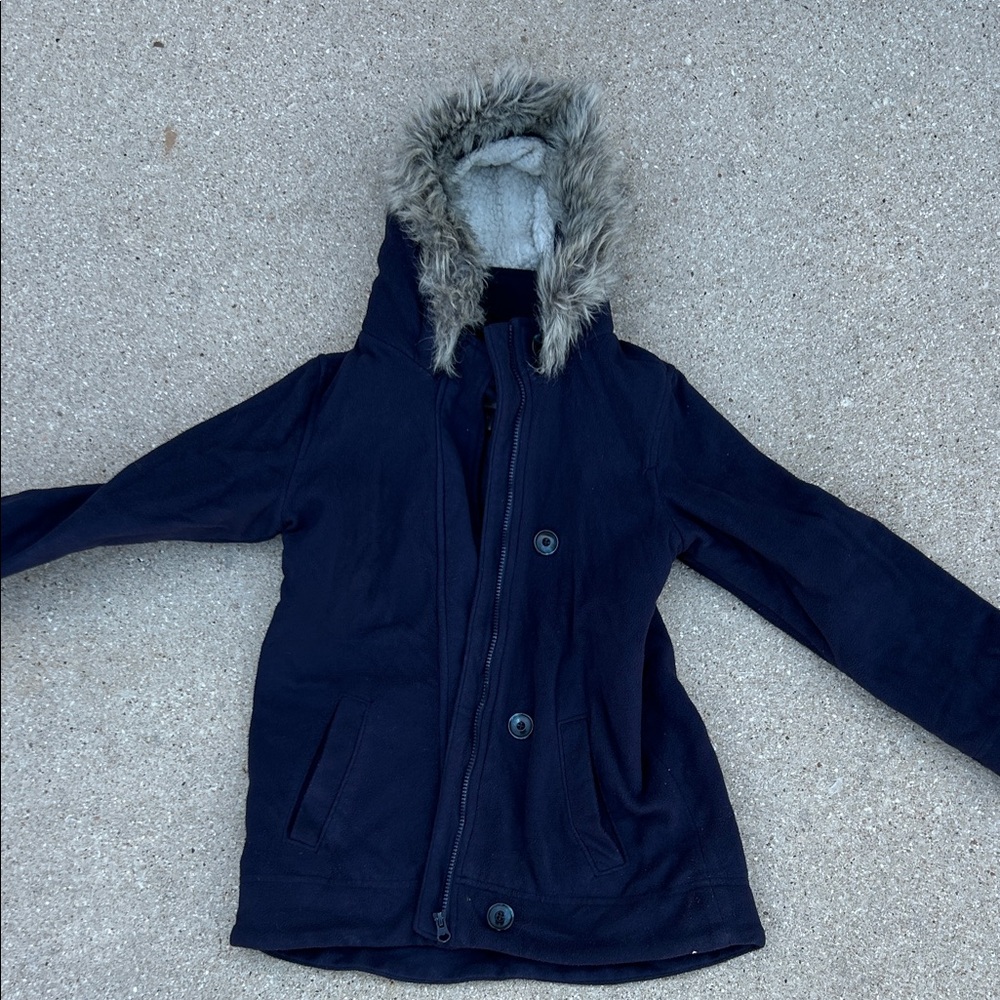 Old Navy Kids Navy Puffer Jacket with Faux Fur Hood